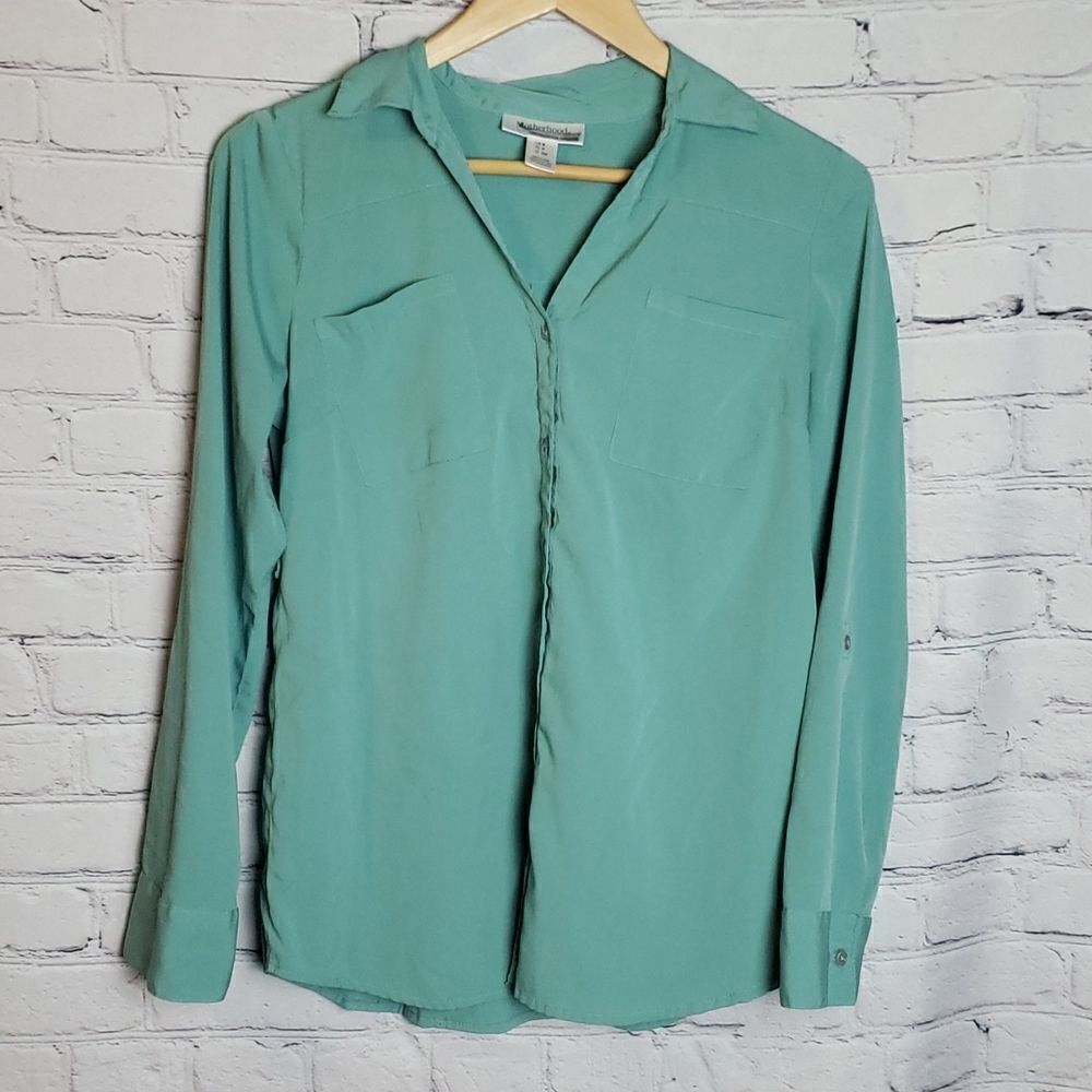 Motherhood Maternity Button Down Teal Green Shirt‎